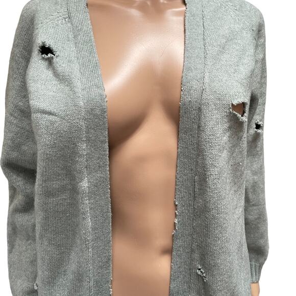 Zara Sweater Cardigan Girls 13-14 Outdoor Distressed Knitted Open Front Gray - Picture 5 of 12